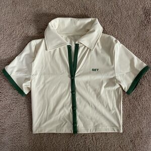 SET Cream and Green Button-Up Shirt